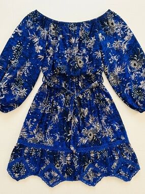 Jaase "Handshaped in the Shed" Boho Blue Floral Off-Shoulder Dress XS